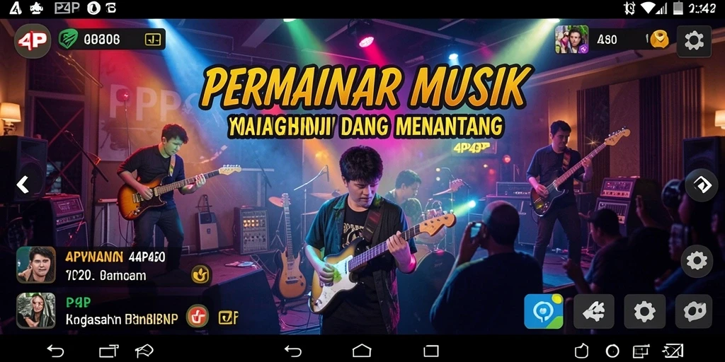 Screenshot utama 4P4P menunjukkan pemain menikmati permainan musik yang seru.