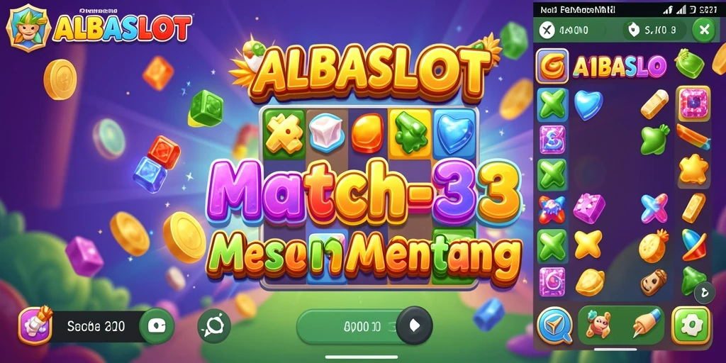 Menampilkan gameplay seru dari ALBASLOT dengan kombinasi match-3 yang menantang.