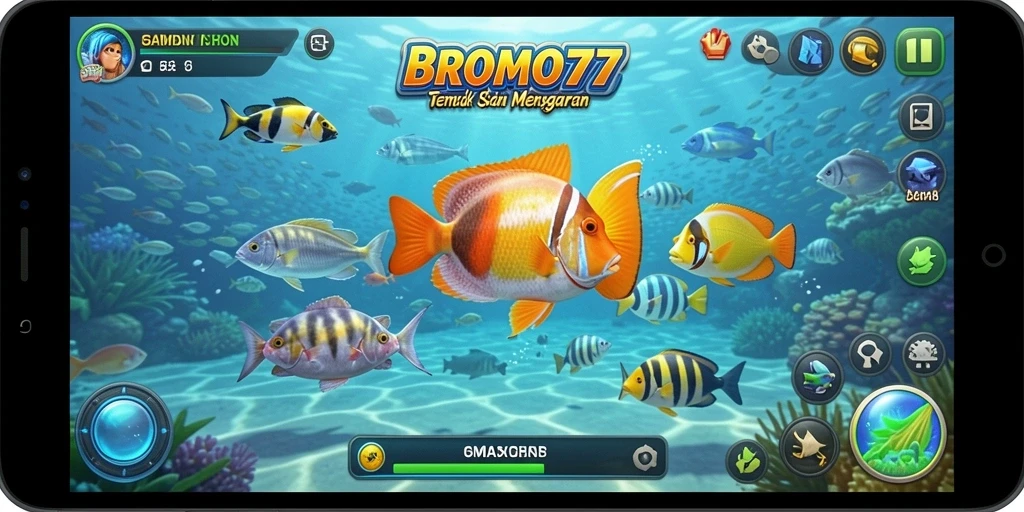 Tampilan gameplay BROMO77 yang memukau saat menembak ikan.