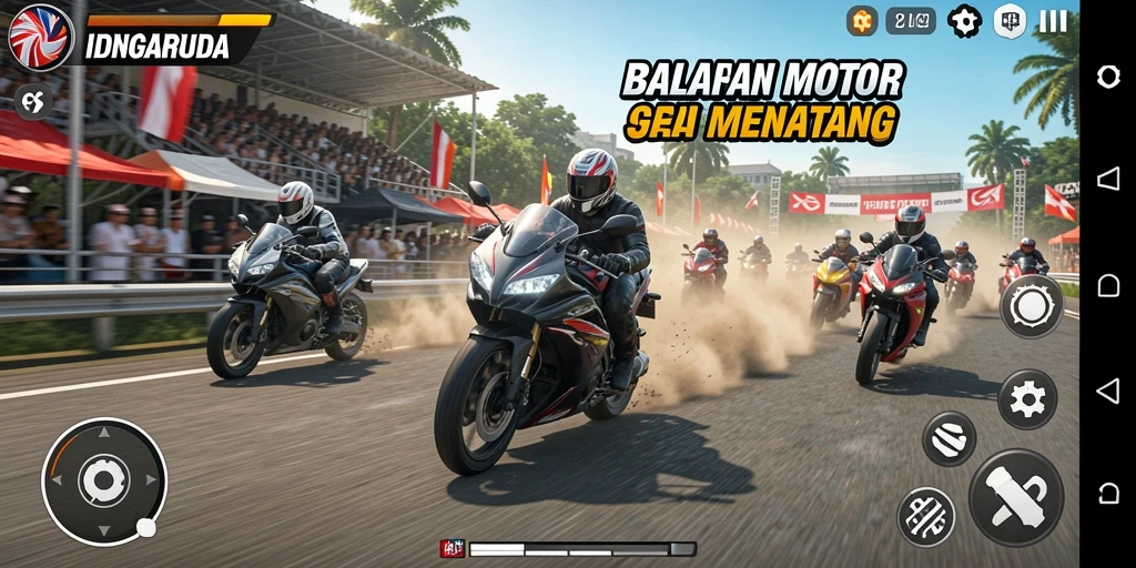 Gameplay <strong>IDNGARUDA</strong> menampilkan aksi balap motor yang mendebarkan.