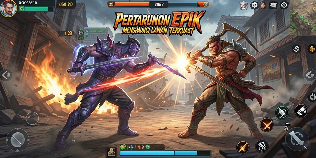 Screenshot KO857 menunjukkan karakter bertarung dengan gerakan yang dinamis.