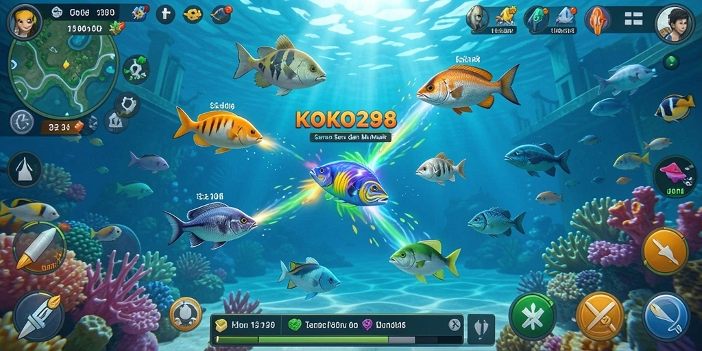 Screenshot gameplay Tembak Ikan KOKO288 yang menunjukkan keseruan menembak ikan.