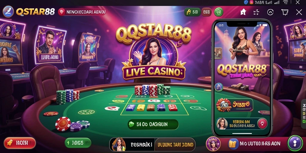 Tangkapan layar gameplay <strong>QQSTAR88</strong> menampilkan dealer langsung dan interaksi pemain.