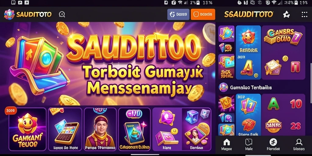 Tampilan gameplay dinamis dari SAUDITOTO yang penuh warna.